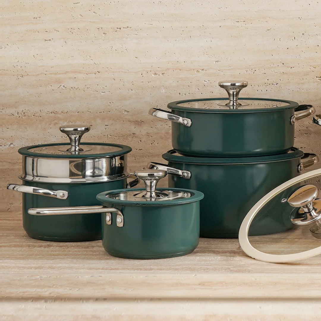 Luxus Kochgeschirr-Set – 5-teiliges Granit-Design mit Edelstahlgriffen & spülmaschinengeeignet