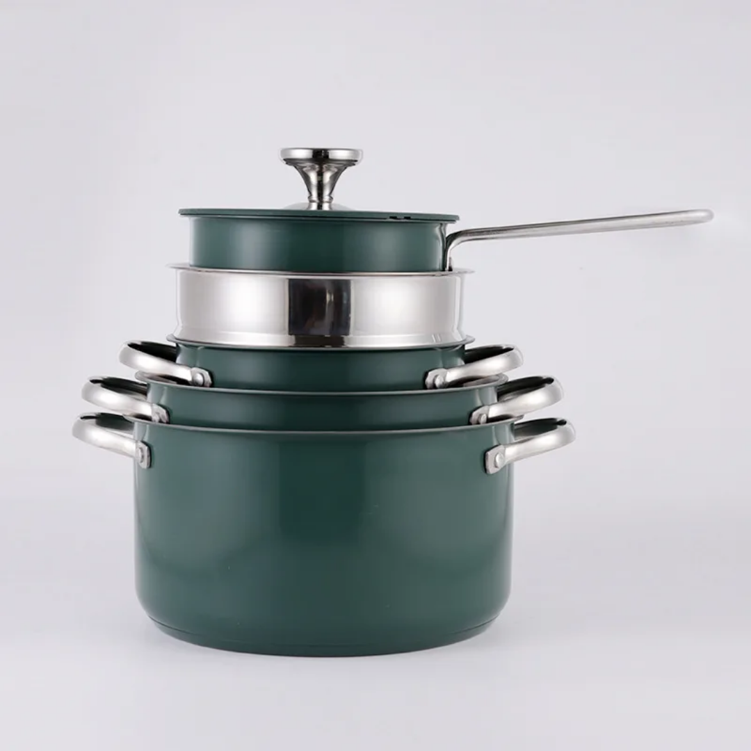 Luxus Kochgeschirr-Set – 5-teiliges Granit-Design mit Edelstahlgriffen & spülmaschinengeeignet