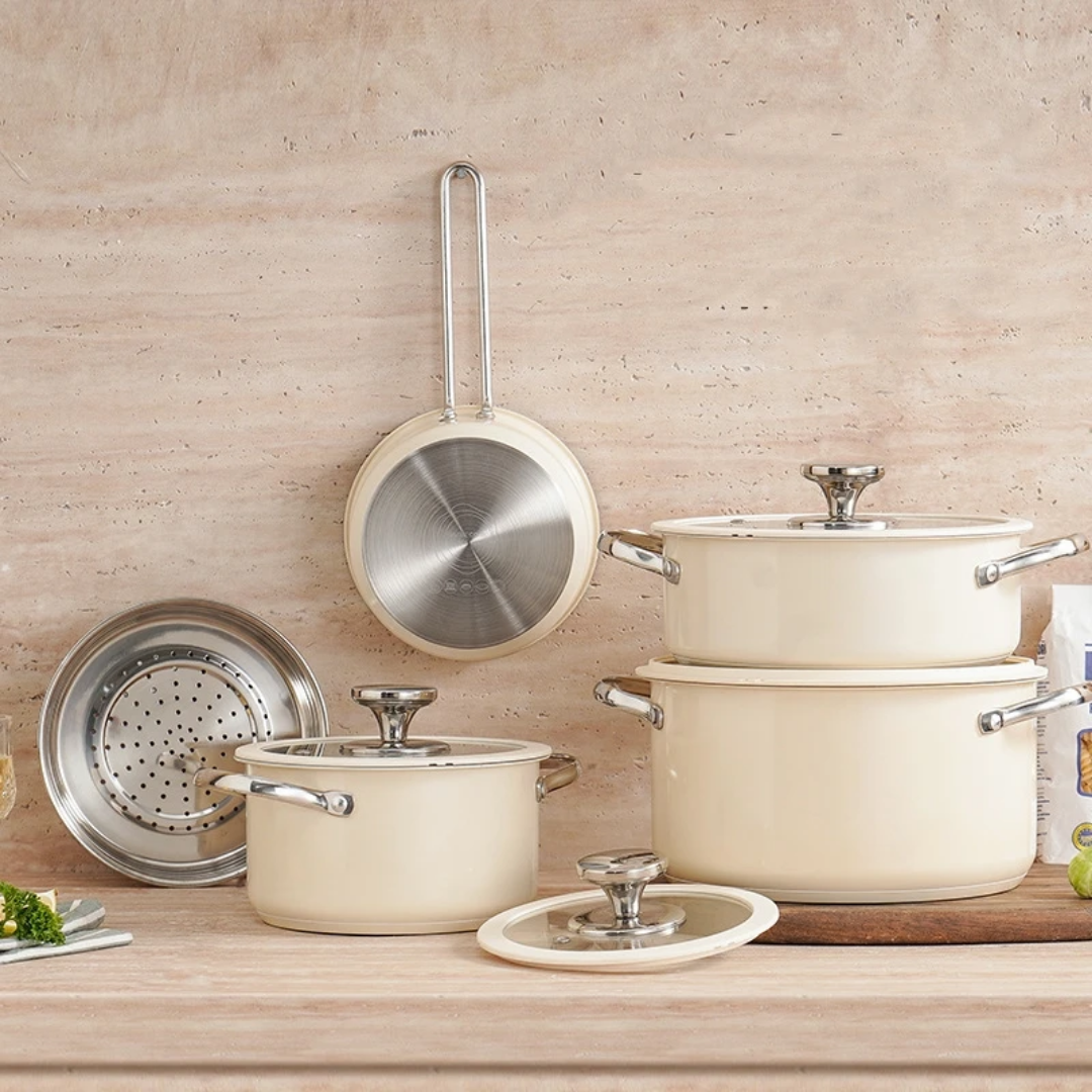 Luxus Kochgeschirr-Set – 5-teiliges Granit-Design mit Edelstahlgriffen & spülmaschinengeeignet