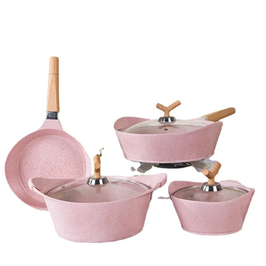 🌸 4-teiliges Kochgeschirr-Set in Rosa – Elegantes Design & Antihaftbeschichtung 🌸