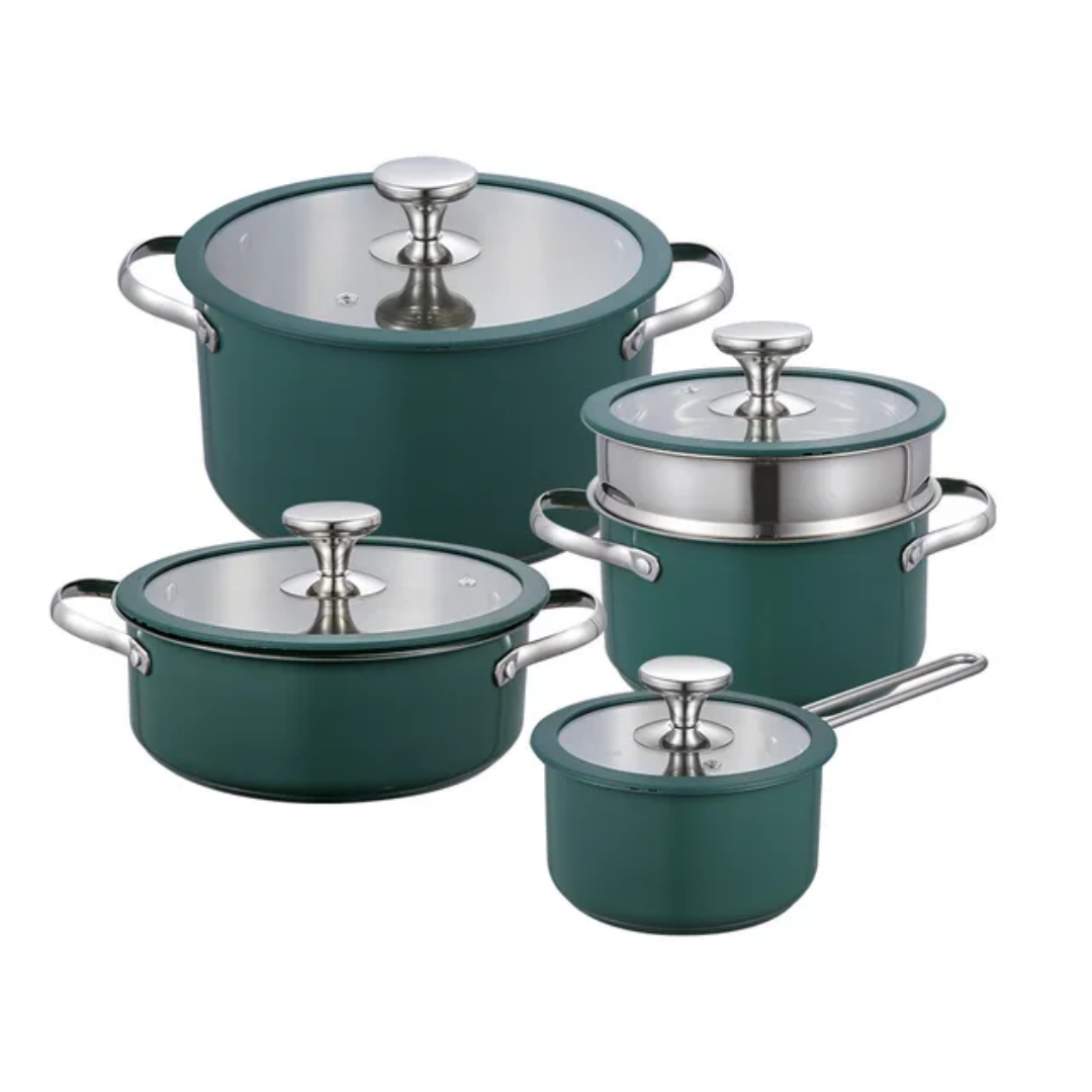 Luxus Kochgeschirr-Set – 5-teiliges Granit-Design mit Edelstahlgriffen & spülmaschinengeeignet